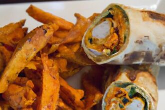 Spicy Buffalo Chicken Wraps Paired with Crispy Sweet Potato Fries