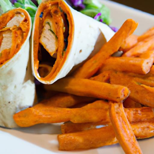 Bold Buffalo Chicken Wraps Paired with Crispy Sweet Potato Fries