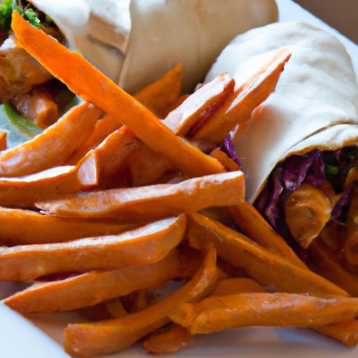spicy Buffalo chicken Wraps ​Paired with Crispy Sweet Potato Fries