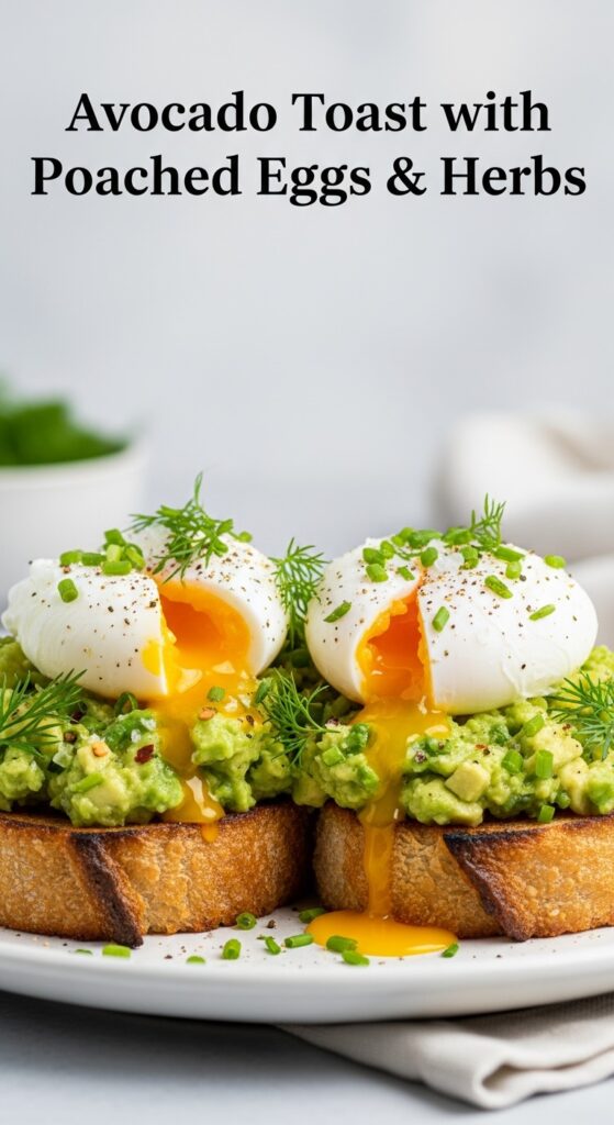 Avocado Toast with Poached Eggs and Herbs