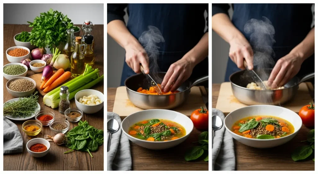 Hearty Lentil Soup with Carrots and Spinach