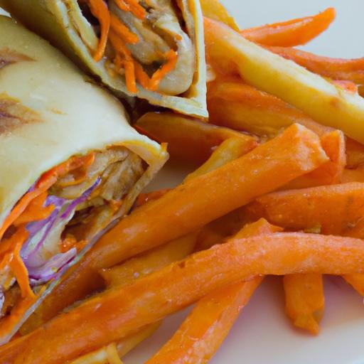 Spicy Buffalo Chicken Wraps Paired with Crispy Sweet Fries