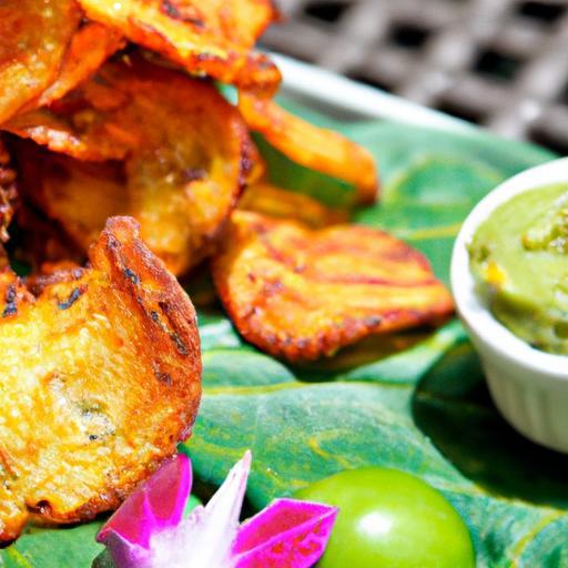 Crunchy Delight: Guacamole Paired with Crispy Plantain Chips